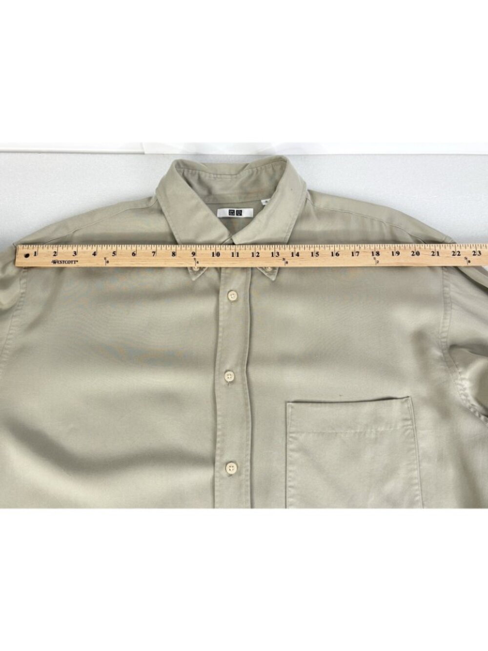 Uniglo U Drape Shirt Men’s XL Beige Relaxed Button Down Lemaire Casual - Picture 10 of 11